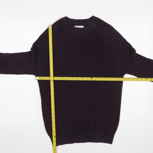 Zara Men Black Cotton Crew Neck Pullover Jumper Size S