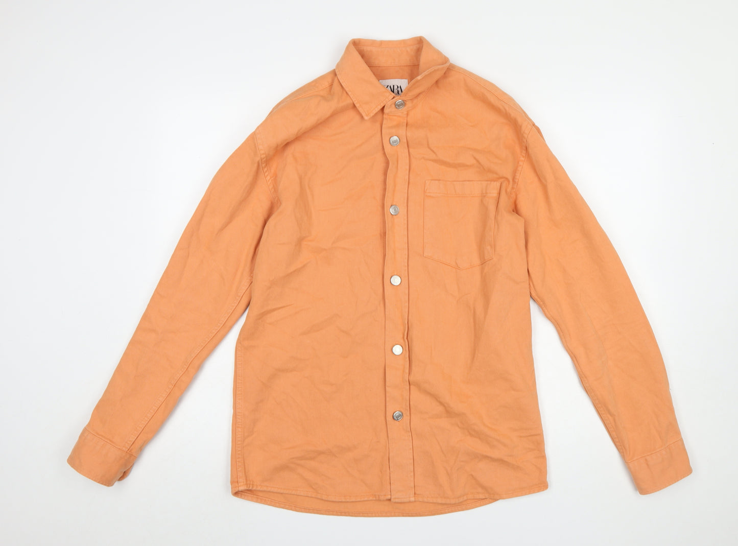 ZARA Men's Orange Cotton Long Sleeve Button-Up Shirt Size S