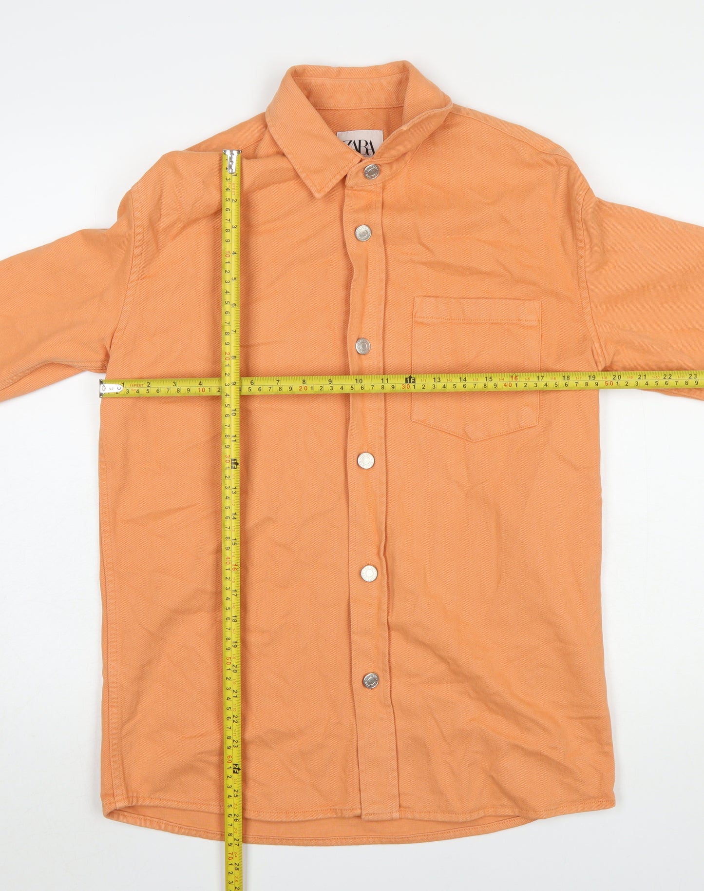 ZARA Men's Orange Cotton Long Sleeve Button-Up Shirt Size S