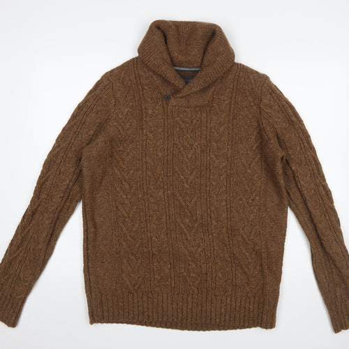 Rocha John Rocha Men’s Brown Cable Knit Wool Blend Collared Jumper M