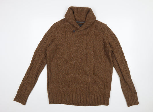 Rocha John Rocha Men’s Brown Cable Knit Wool Blend Collared Jumper M