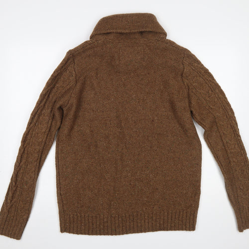 Rocha John Rocha Men’s Brown Cable Knit Wool Blend Collared Jumper M