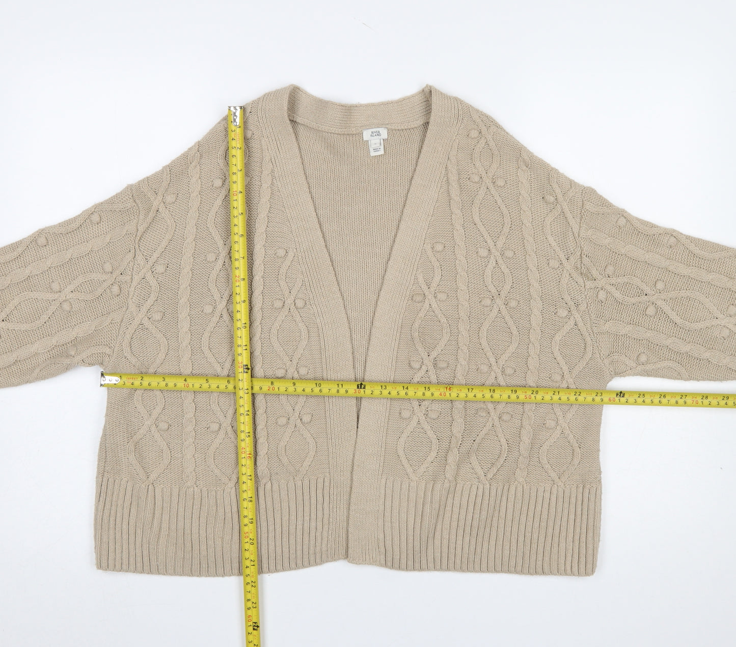 River Island Women’s Beige Cable-Knit Open Cardigan Size S