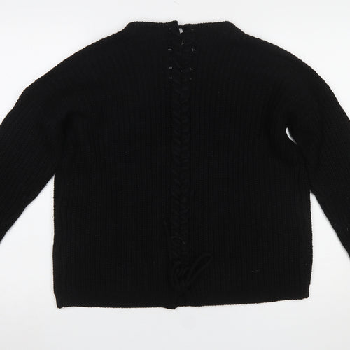 Vero Moda Women’s Black Chunky-Knit V-Neck Lace Up Jumper Size S