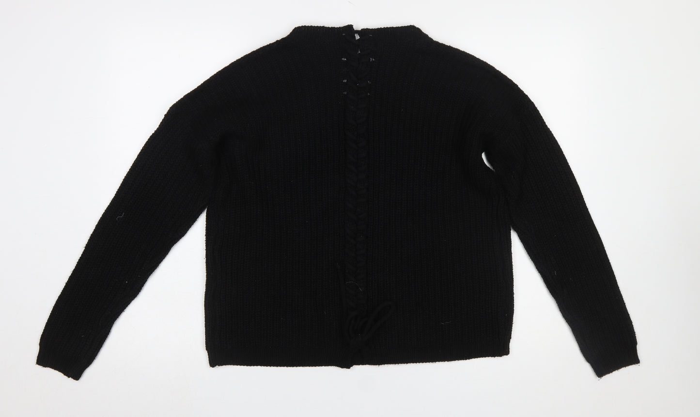 Vero Moda Women’s Black Chunky-Knit V-Neck Lace Up Jumper Size S