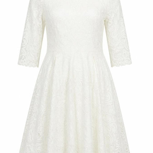 Allandwell Womens White Lace Fit & Flare Dress M 3/4 Sleeve Wedding Party
