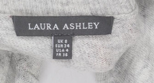 Laura Ashley Womens Grey Roll Neck Jumper UK 8 Long Sleeve Lightweight Knit