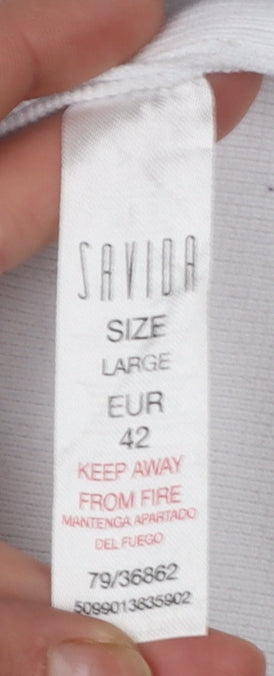 Savida Women's White Floral Embroidered Short Sleeve Pullover Jumper Size 14