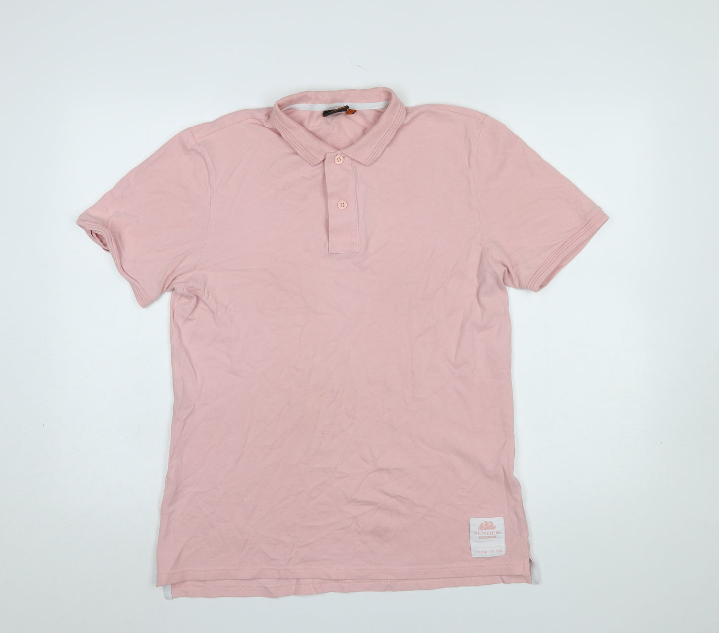 Sundek Men’s Pink Cotton Stretch Polo Shirt M Short Sleeve