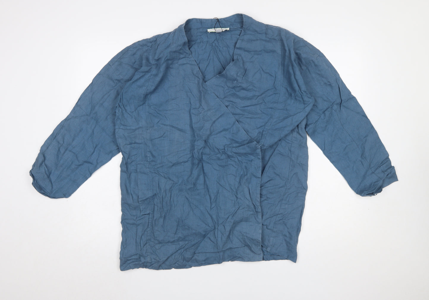 Carolyn Donnelly The Edit Women Blue Linen Wrap Blouse M