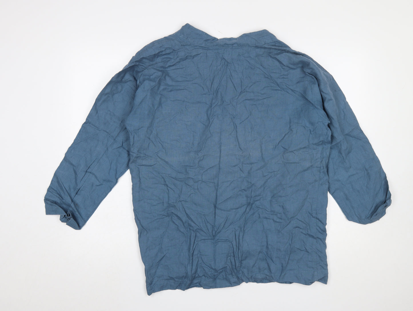 Carolyn Donnelly The Edit Women Blue Linen Wrap Blouse M