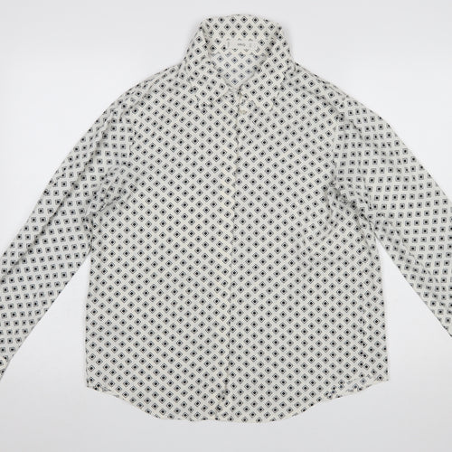 MNG Women’s White Geometric Button-Up Long Sleeve Shirt Size 12