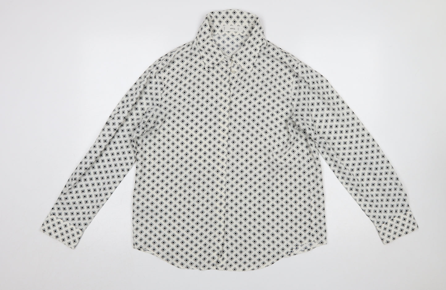 MNG Women’s White Geometric Button-Up Long Sleeve Shirt Size 12