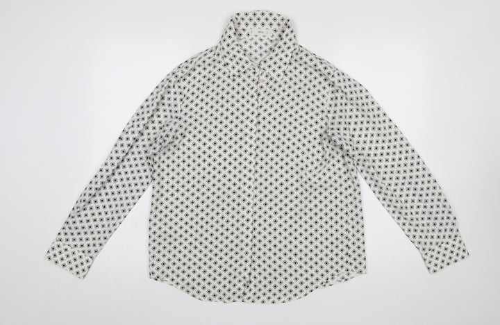 MNG Women’s White Geometric Button-Up Long Sleeve Shirt Size 12