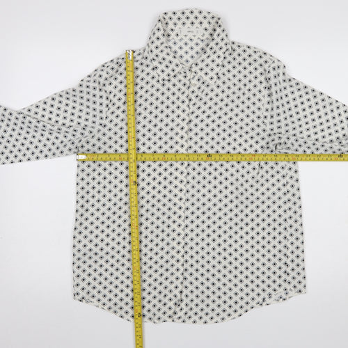 MNG Women’s White Geometric Button-Up Long Sleeve Shirt Size 12