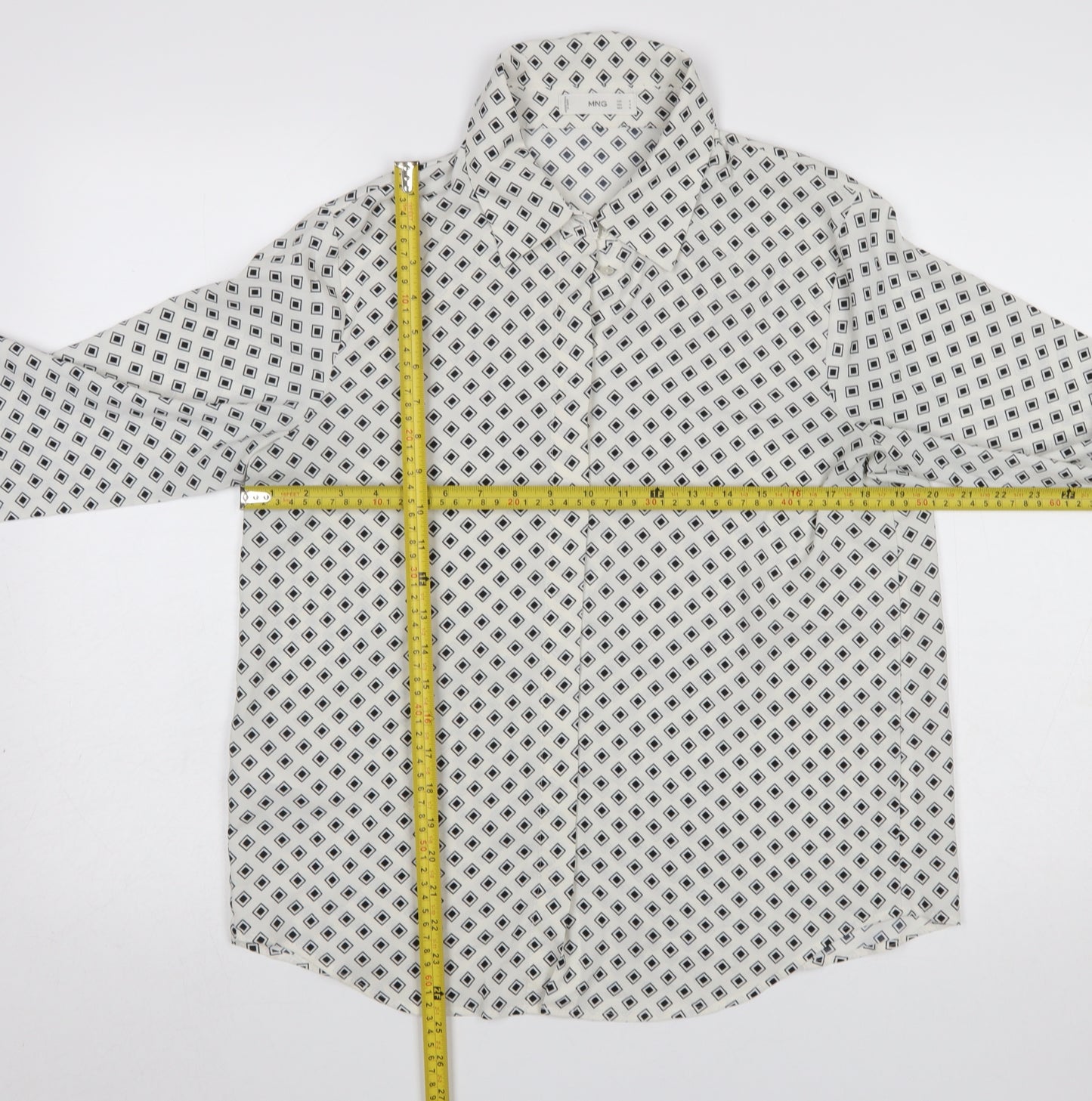 MNG Women’s White Geometric Button-Up Long Sleeve Shirt Size 12