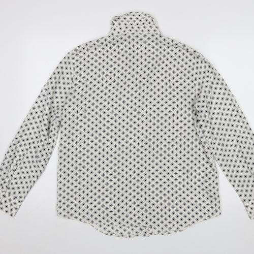 MNG Women’s White Geometric Button-Up Long Sleeve Shirt Size 12