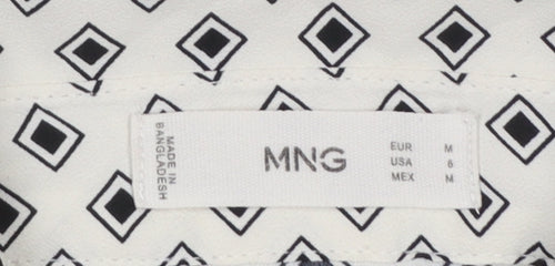 MNG Women’s White Geometric Button-Up Long Sleeve Shirt Size 12
