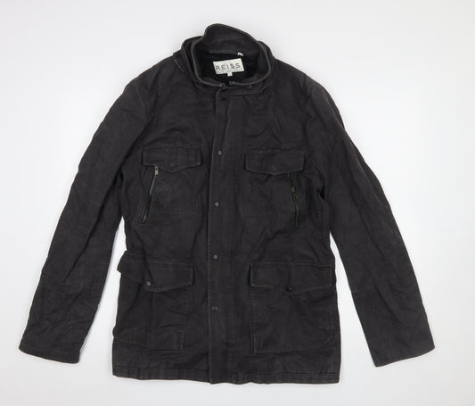 Reiss Men's Black Cotton Military Jacket Size L Regular Fit