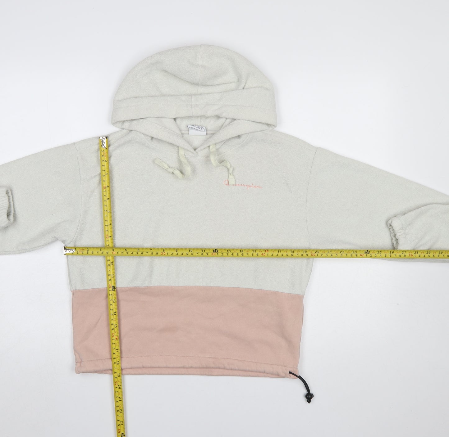 Champion Women’s Grey and Pink Pullover Hoodie Small with Drawstring Hem