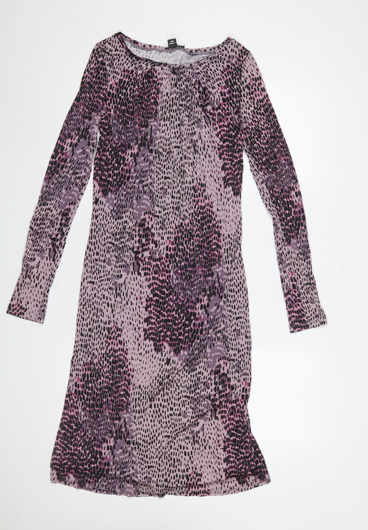 Marella Women Purple Multicoloured Long Sleeve Shift Dress Size M