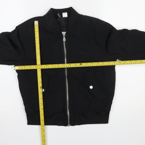 H&M Women Black Bomber Jacket Size 6 Polyester Lined Zip Short Casual
