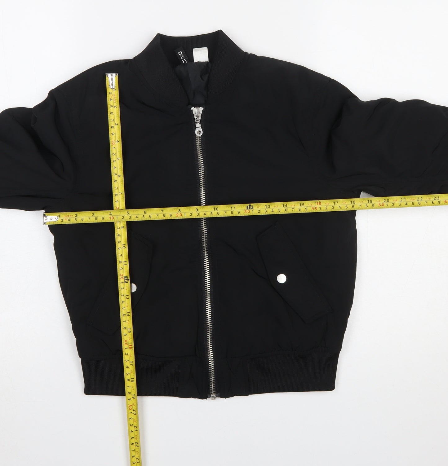 H&M Women Black Bomber Jacket Size 6 Polyester Lined Zip Short Casual