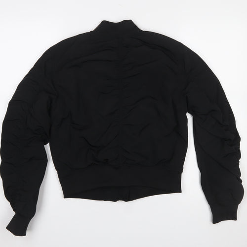 H&M Women Black Bomber Jacket Size 6 Polyester Lined Zip Short Casual