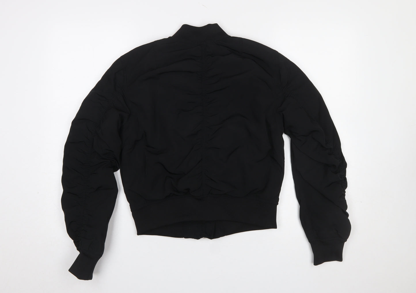 H&M Women Black Bomber Jacket Size 6 Polyester Lined Zip Short Casual