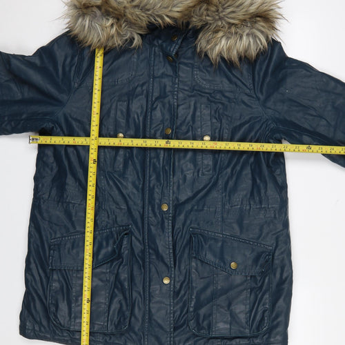 Marks and Spencer Women Blue Faux Fur Hooded Parka Coat Size 14