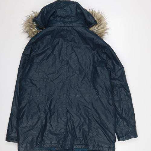 Marks and Spencer Women Blue Faux Fur Hooded Parka Coat Size 14