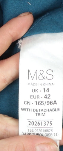 Marks and Spencer Women Blue Faux Fur Hooded Parka Coat Size 14