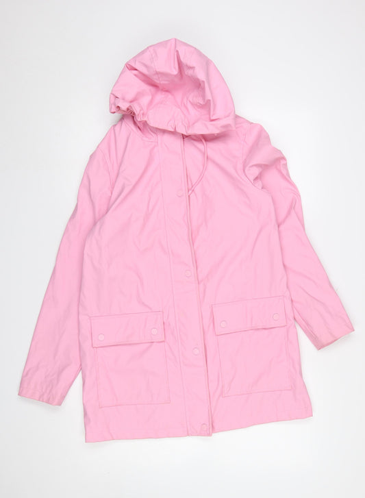 New Look Women Pink Hooded Waterproof Rain Coat Jacket Size 6