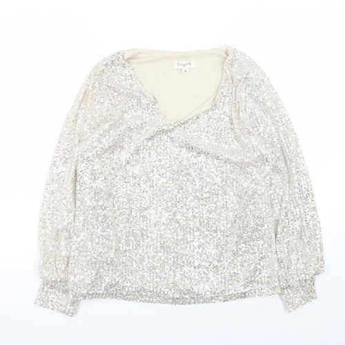 Emily & Me Women's Silver Sequin Wrap Blouse Size 10