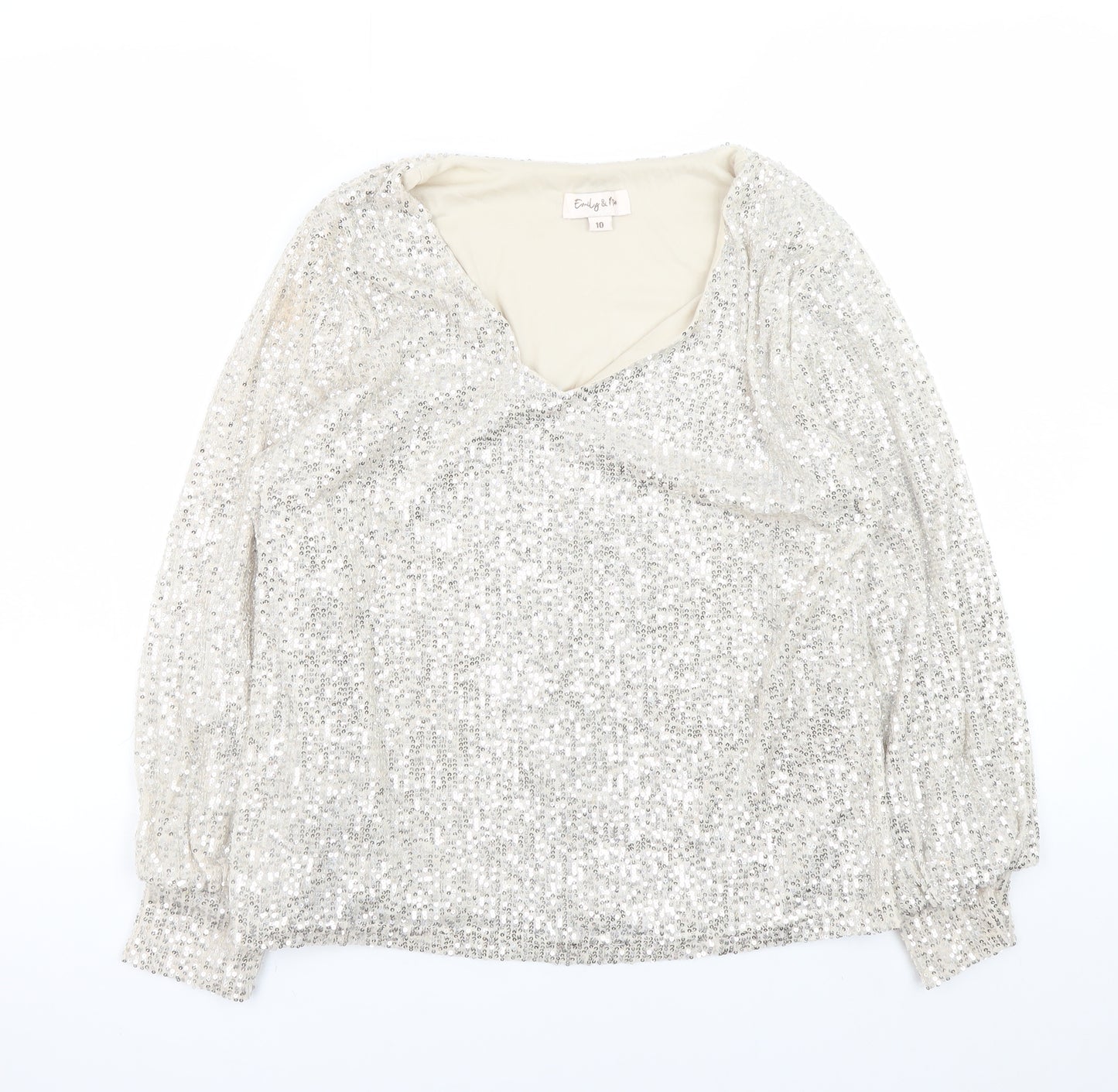 Emily & Me Women's Silver Sequin Wrap Blouse Size 10