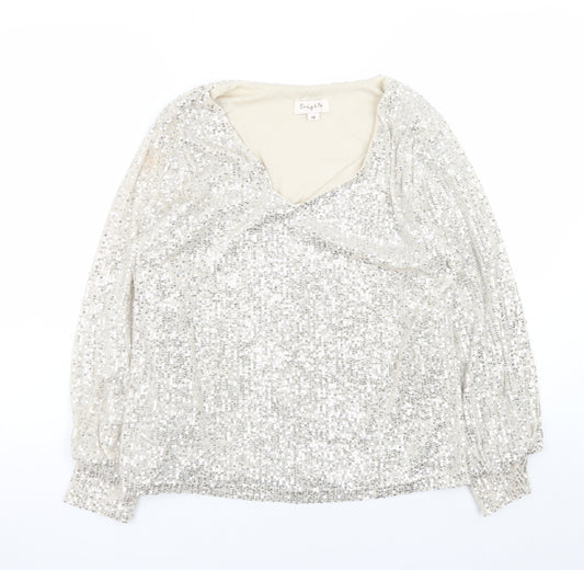 Emily & Me Women's Silver Sequin Wrap Blouse Size 10