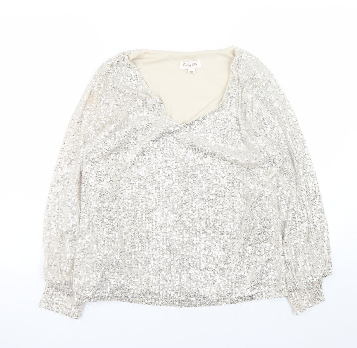 Emily & Me Women's Silver Sequin Wrap Blouse Size 10