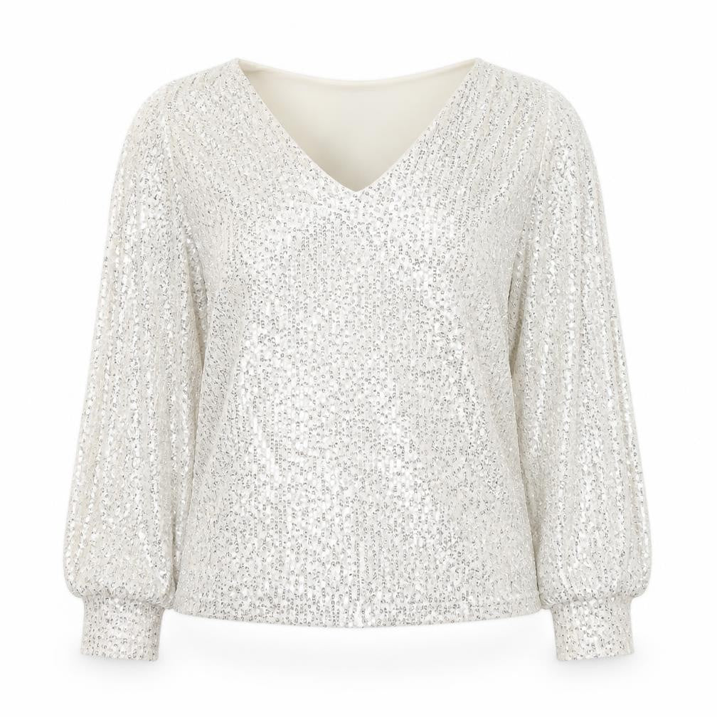 Emily & Me Women's Silver Sequin Wrap Blouse Size 10