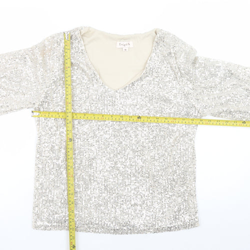 Emily & Me Women's Silver Sequin Wrap Blouse Size 10