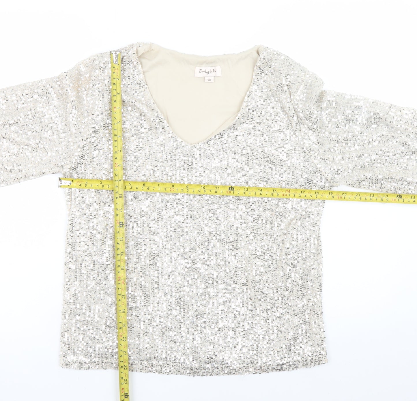 Emily & Me Women's Silver Sequin Wrap Blouse Size 10