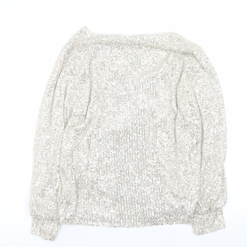 Emily & Me Women's Silver Sequin Wrap Blouse Size 10