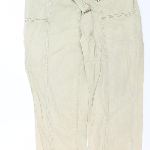 Next Women's Beige Paperbag High Waist Tapered Trousers Size 16
