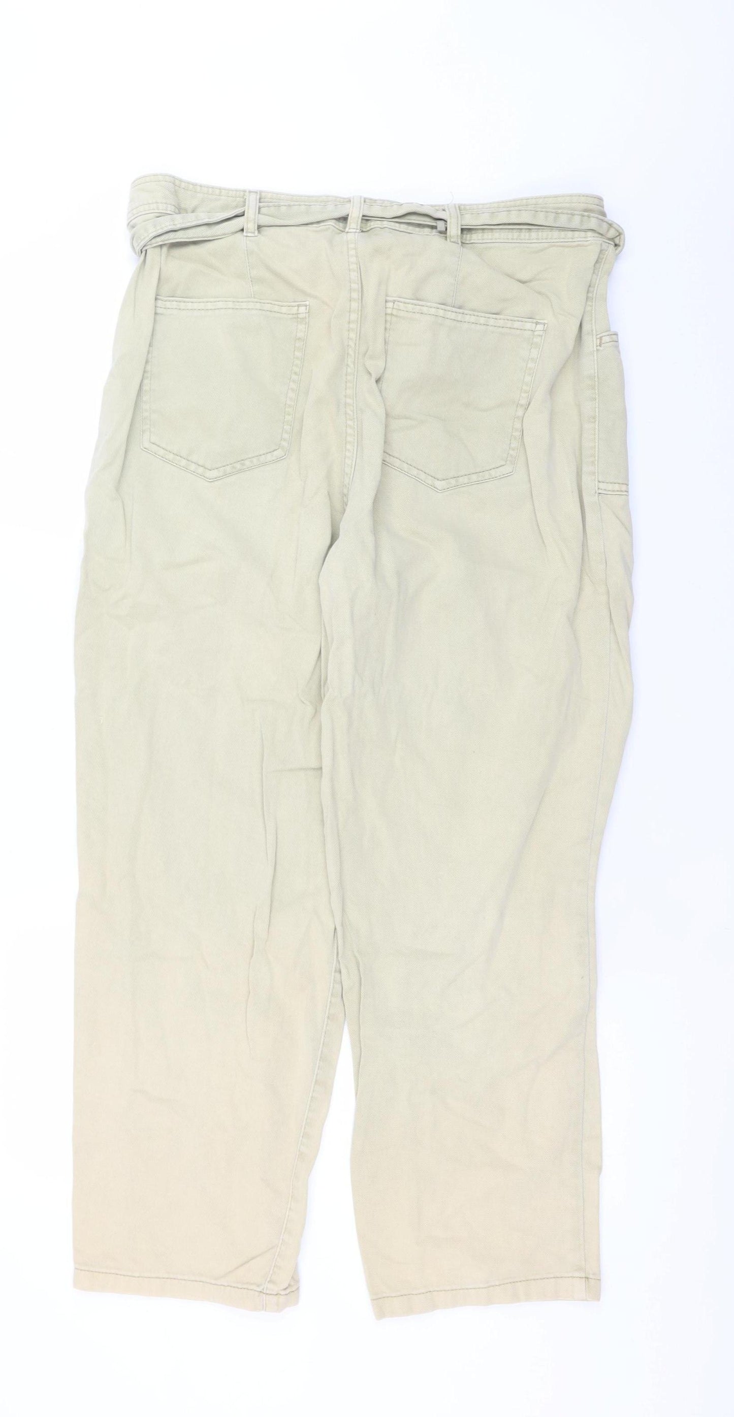Next Women's Beige Paperbag High Waist Tapered Trousers Size 16