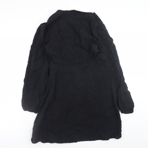 Zara Women Black XS Lace V-Neck Long Sleeve Shirt Dress