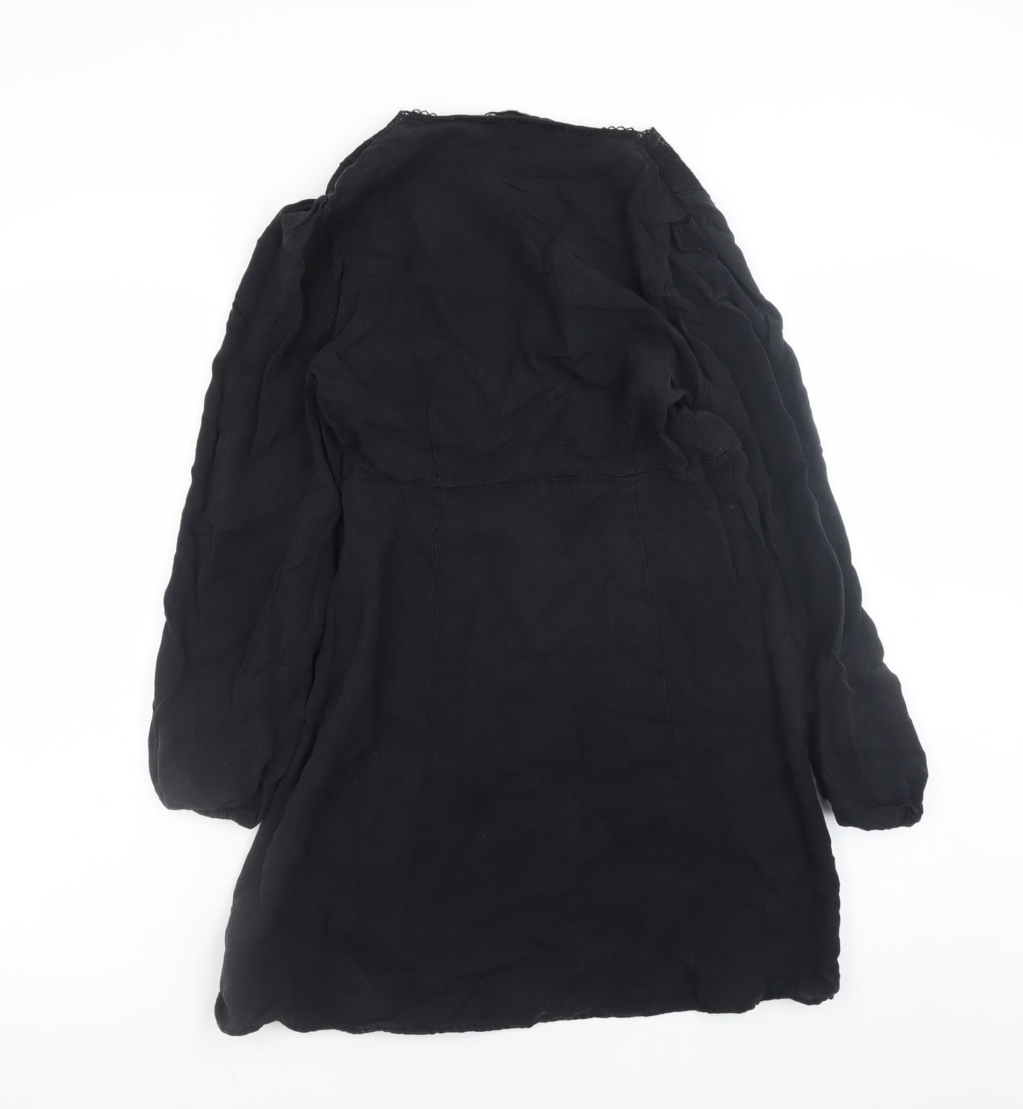 Zara Women Black XS Lace V-Neck Long Sleeve Shirt Dress