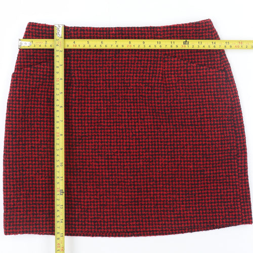 MNG Women's Red Houndstooth Wool Blend Short Pencil Skirt Size S