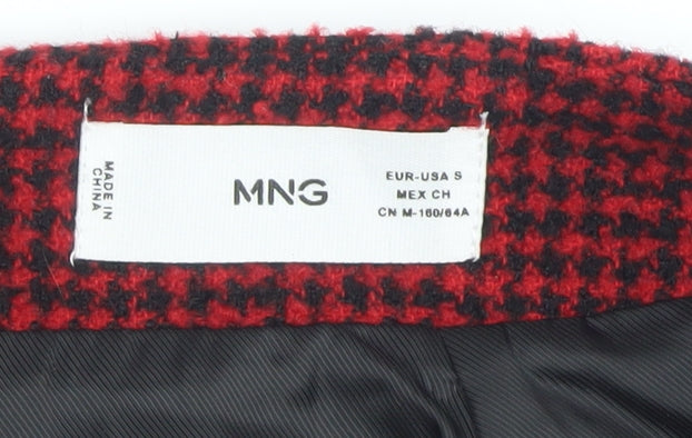 MNG Women's Red Houndstooth Wool Blend Short Pencil Skirt Size S