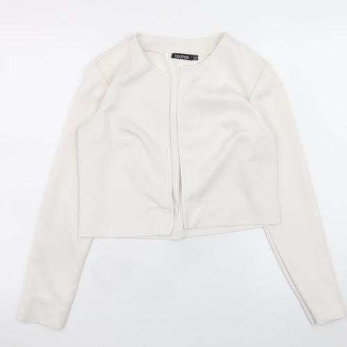 Boohoo Women's Ivory Cropped Blouse UK 12 Long Sleeve Jersey Top