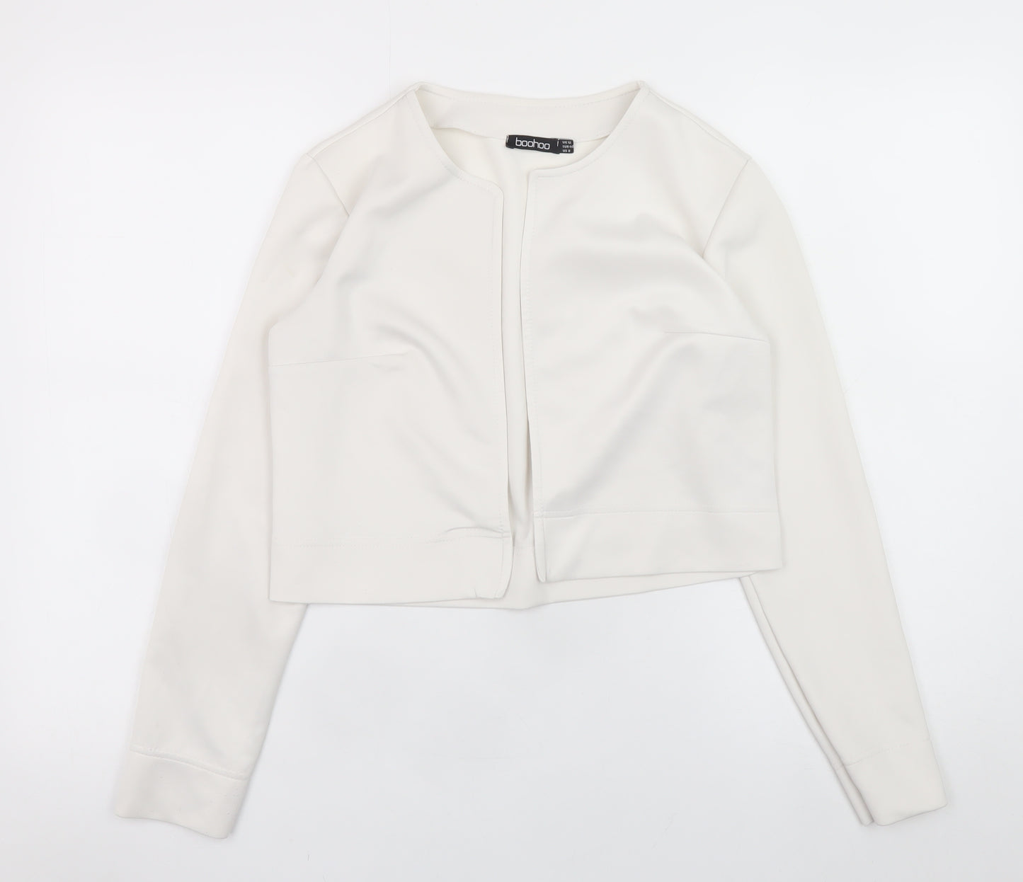 Boohoo Women's Ivory Cropped Blouse UK 12 Long Sleeve Jersey Top