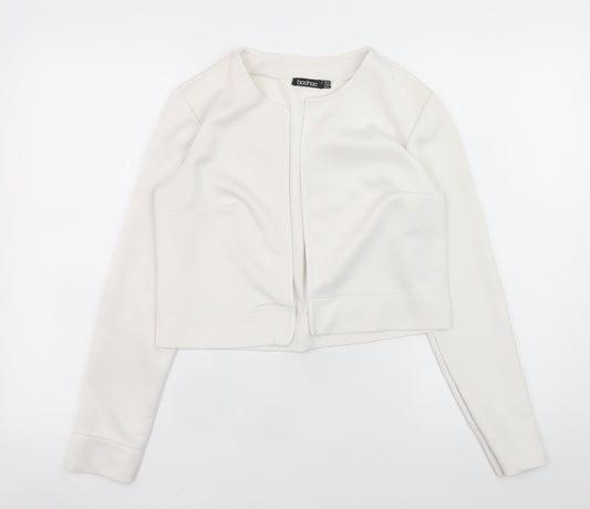 Boohoo Women's Ivory Cropped Blouse UK 12 Long Sleeve Jersey Top